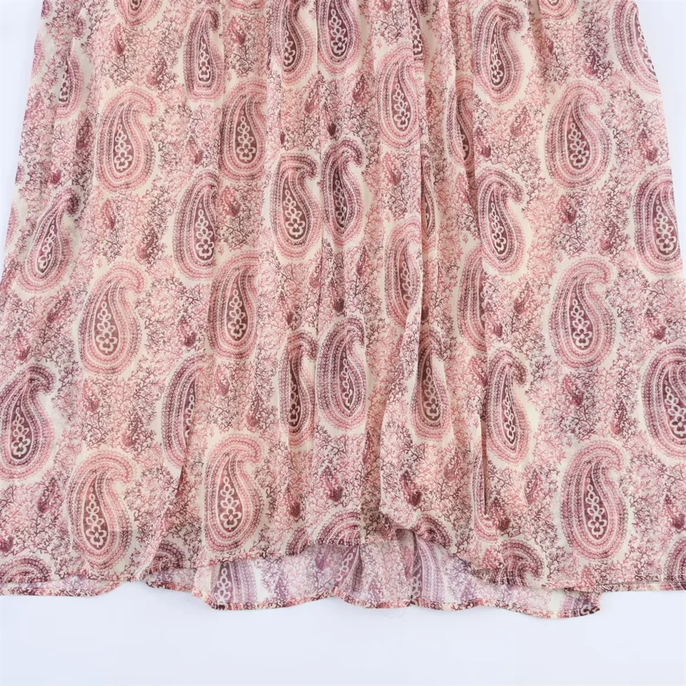 BM&MD&ZA2025Temperament Layered Decorative Printing Loose Long Sleeve V-Neck Dress Summer New Arrival Women's Clothing